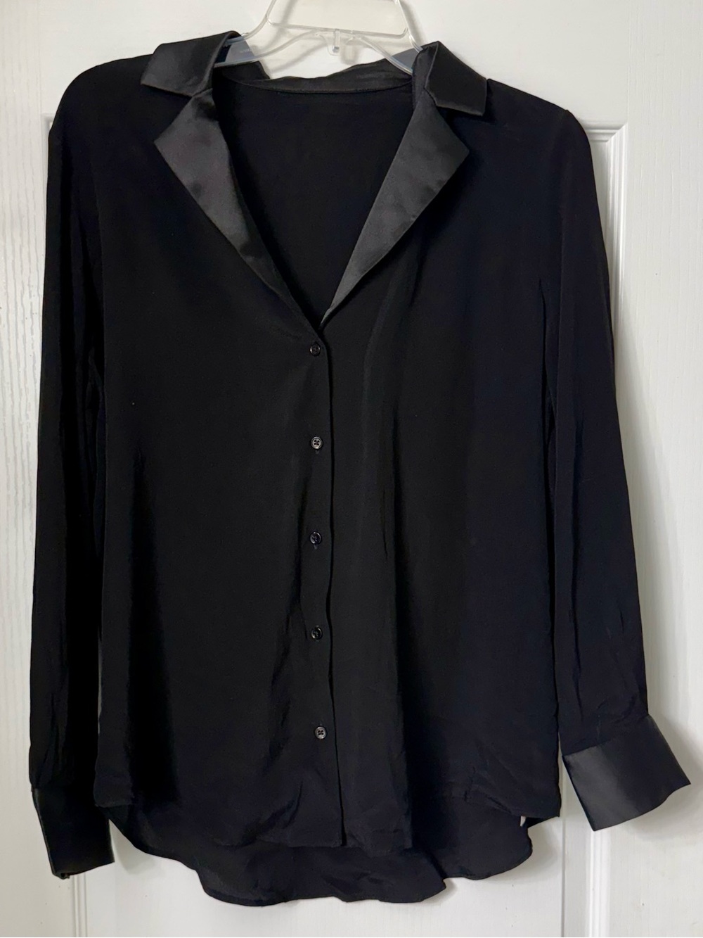 Captivate Black Satin-Trim Long Sleeve Shirt - Women